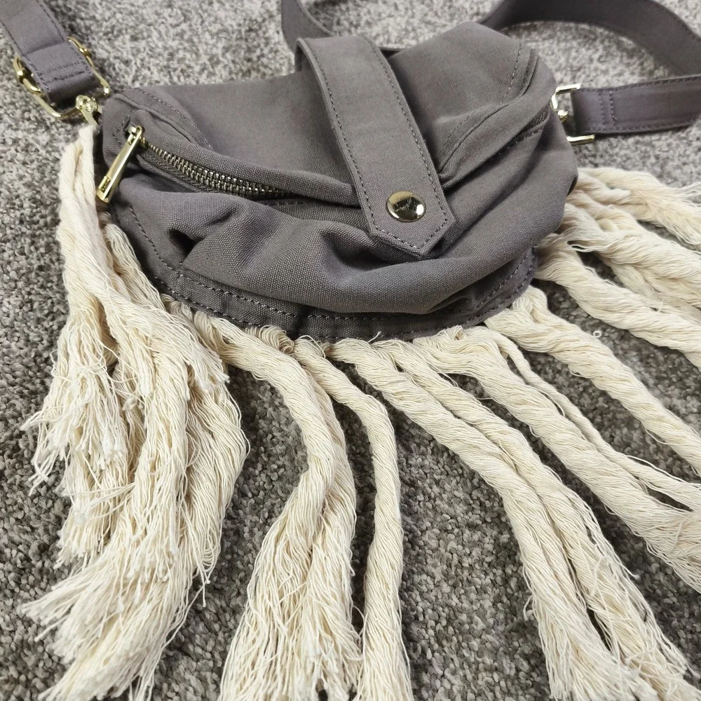 Thomas & Lee Boho Fringe Crossbody Bag Canvas Festival Hippie Shoulder Linen